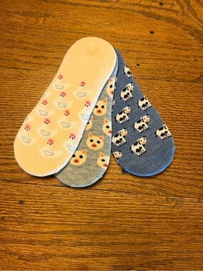Women’s No-Show Farm Animal liner  Sock Trio - Blue, Gray, Cream